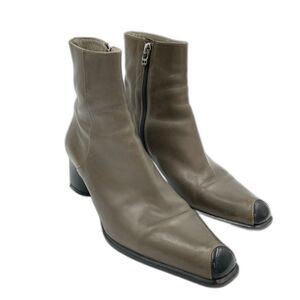 Bally Women 7 M Fay Leather Ankle Boots Olive Green Heel Booty Rare Luxury